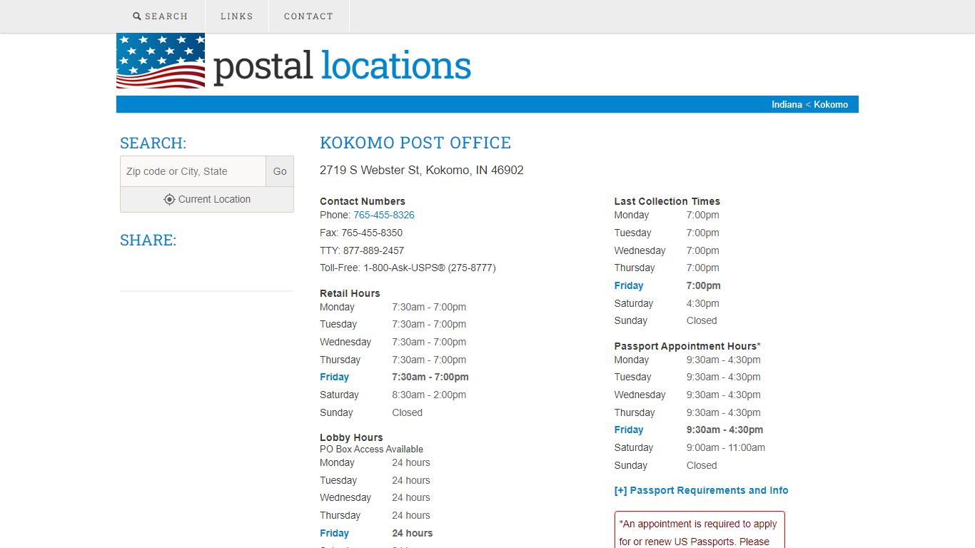 Post Office in Kokomo, IN - Hours and Location - Postal Locations